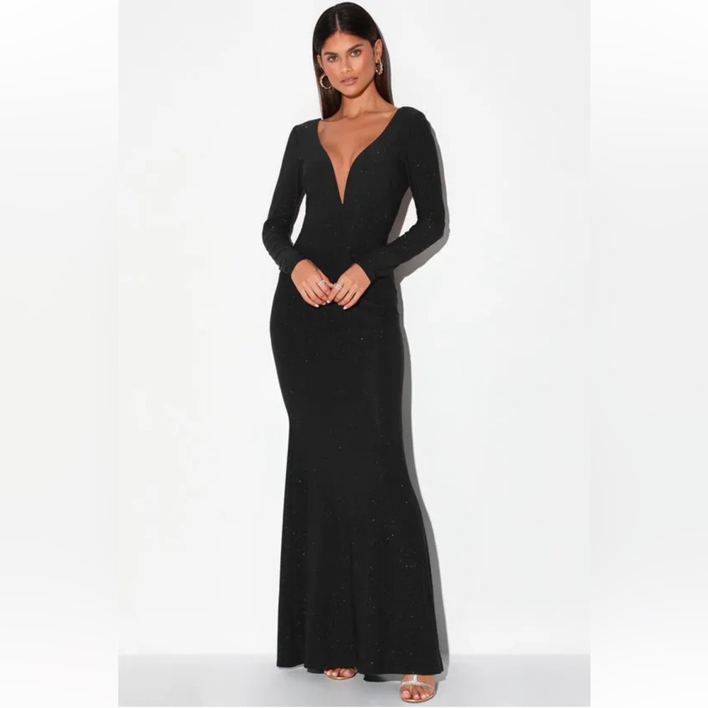 Lulus Black Long Sleeve Backless Maxi Dress